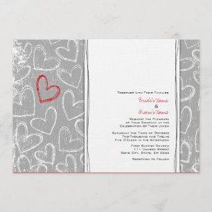 Invitations de mariage des Coeurs gris et rouge de