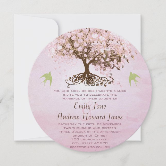 Invitations de mariage des feuilles de coeur rose  (Devant)
