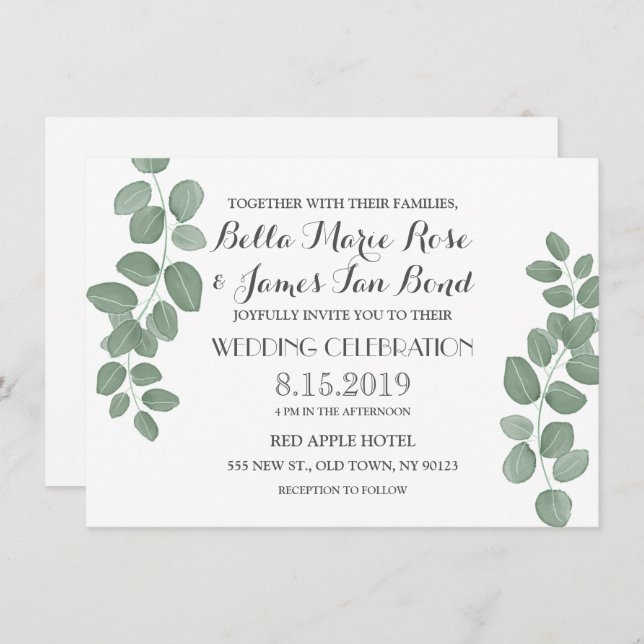 Invitations de mariage des Feuilles d'Eucalyptus (Devant / Derrière)