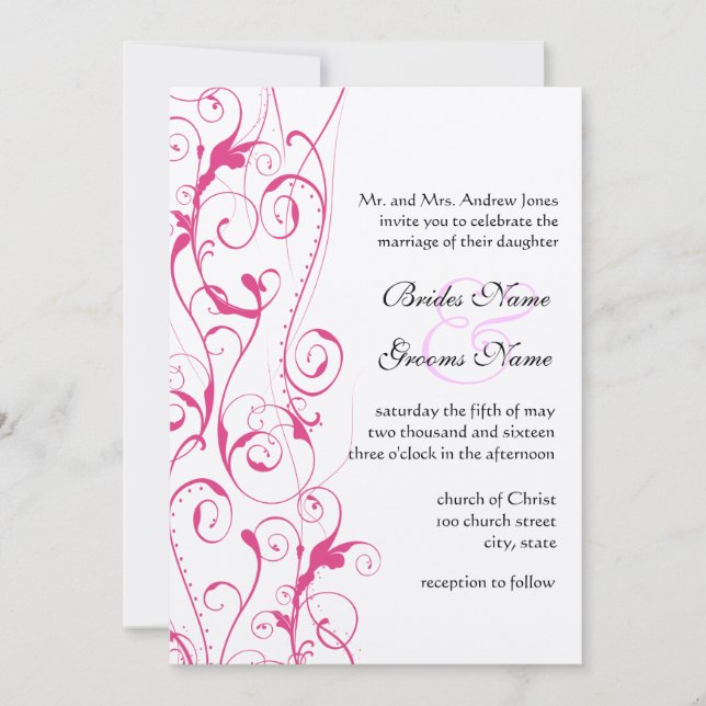 Invitations De Mariage Des Fils Roses (Devant)
