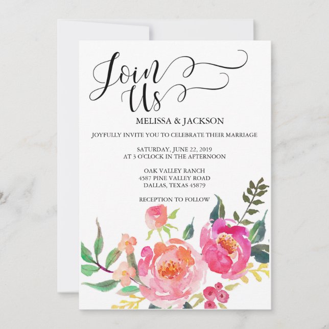 Invitations de mariage des fleurs d'aquarelle (Devant)