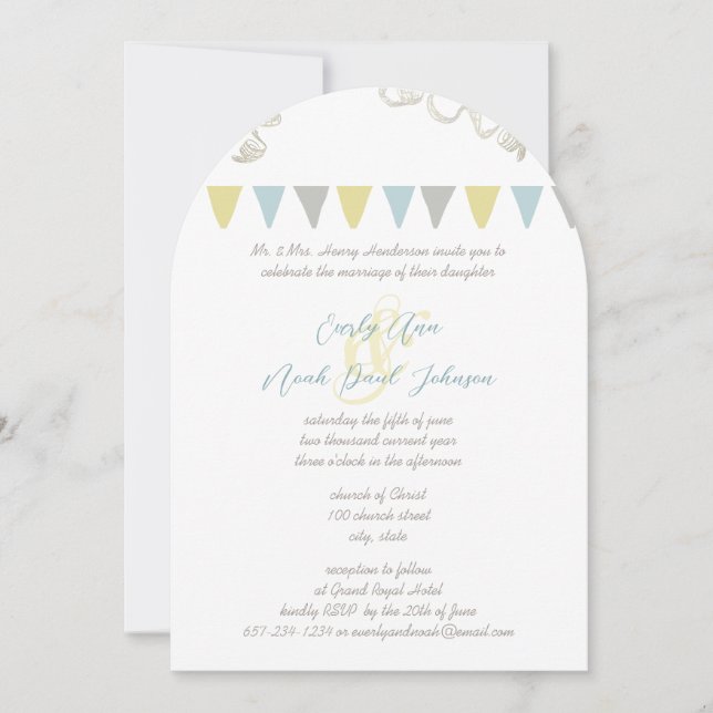 Invitations de mariage des mendiants bleus et jaun (Devant)