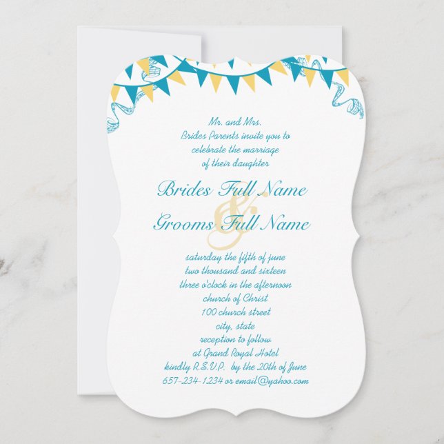 Invitations de mariage des mendiants bleus et jaun (Devant)