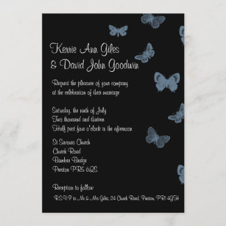 Invitations de mariage des papillons noirs et bleu