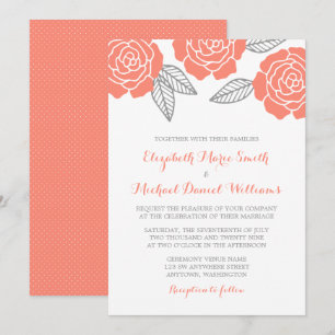 Invitations de mariage des Roses gris et corail mo