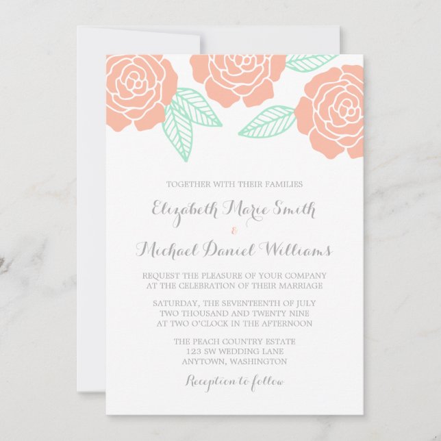 Invitations de mariage des Roses modernes Mint et  (Devant)