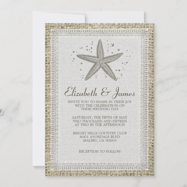 Invitations de mariage d'étoiles de mer (Devant)