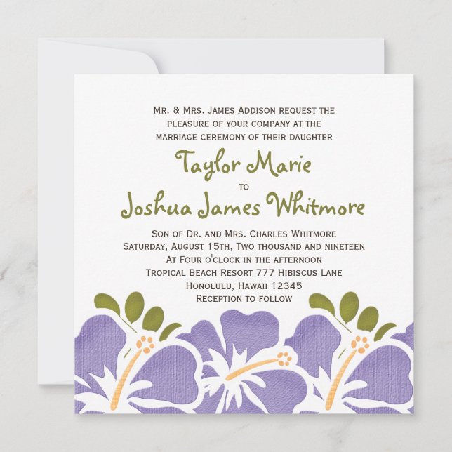 Invitations de mariage d'hibiscus pourpres (Devant)