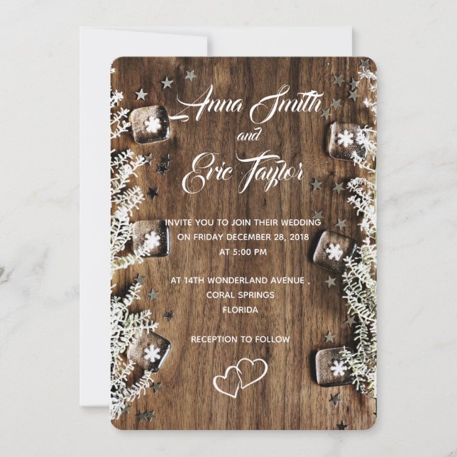 Invitations de mariage d'hiver - Bois et glace (Devant)