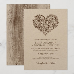 Invitations de mariage du coeur floral   Kraft Bro