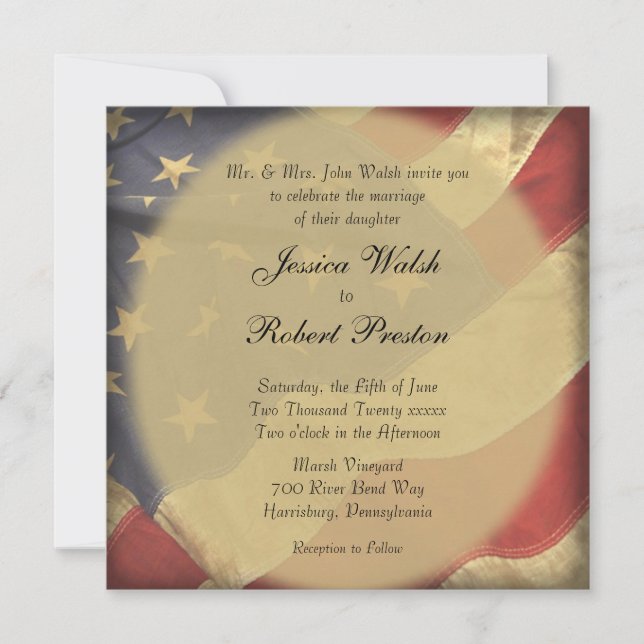Invitations de mariage du drapeau américain (Devant)