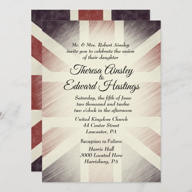 Invitations de mariage du drapeau britannique en d (Devant / Derrière)