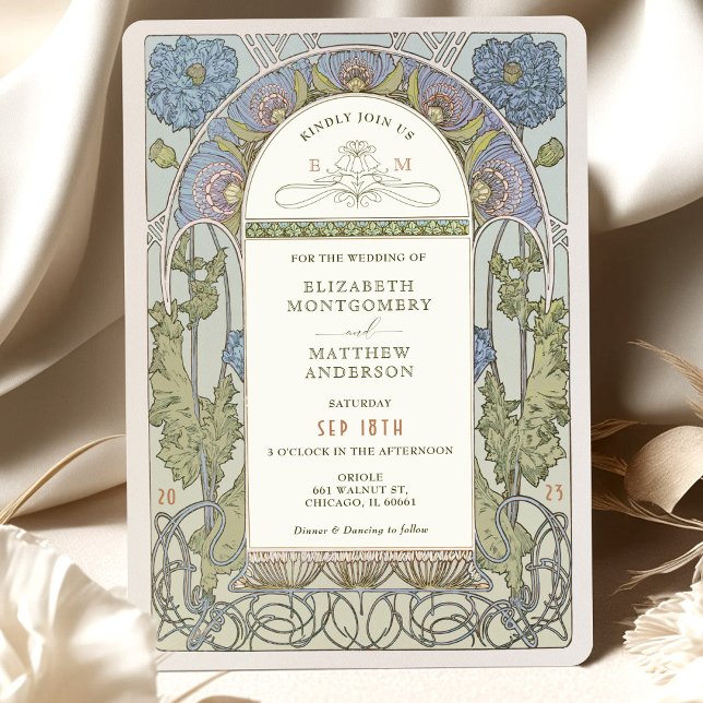 Invitations de mariage du pavot Art Nouveau par Mu (Créateur téléchargé)