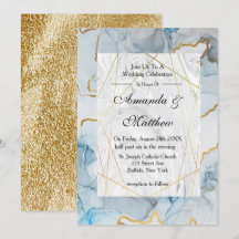 Invitations de mariage Dusty Blue et Gold Marble