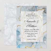 Invitations de mariage Dusty Blue et Gold Marble