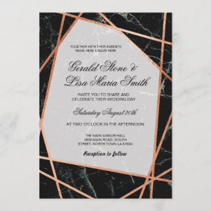 Invitations de mariage Elégant Rose en marbre noir