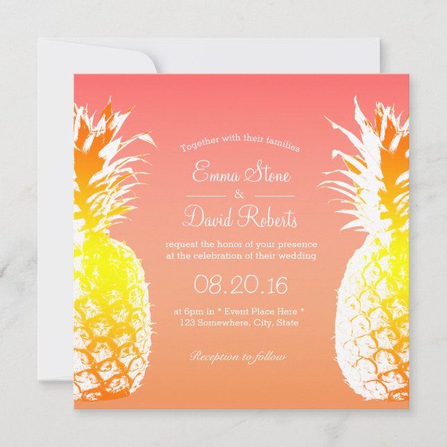 Invitations de mariage élégantes à l'ananas tropic (Devant)