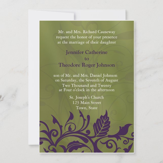 Invitations de mariage élégantes Design floral (Devant)