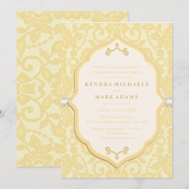 Invitations de mariage élégantes en or et en ivoir (Devant / Derrière)