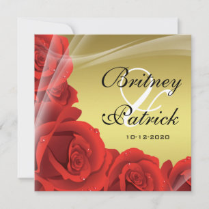 Invitations de mariage élégantes Gold & Red Rose