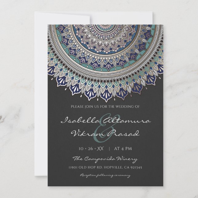 Invitations de mariage élégantes Mandala (Devant)