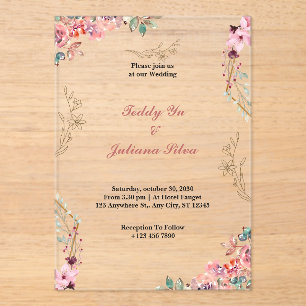 Invitations de mariage en acrylique florale person