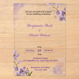 Invitations de mariage en acrylique violet personn
