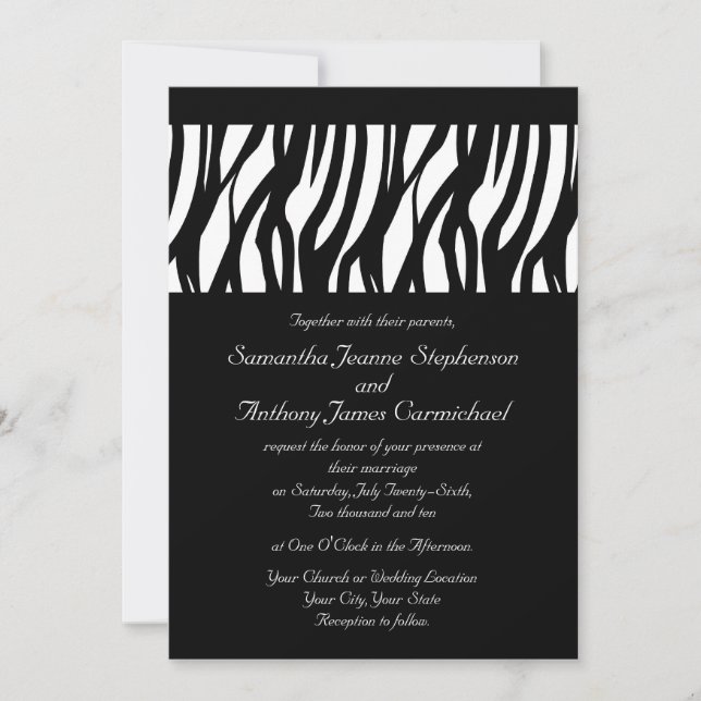 Invitations de mariage en bande noire/blanche mode (Devant)