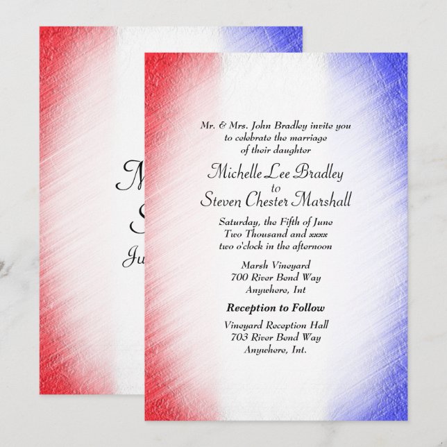 Invitations de mariage en bande patriotique (Devant / Derrière)