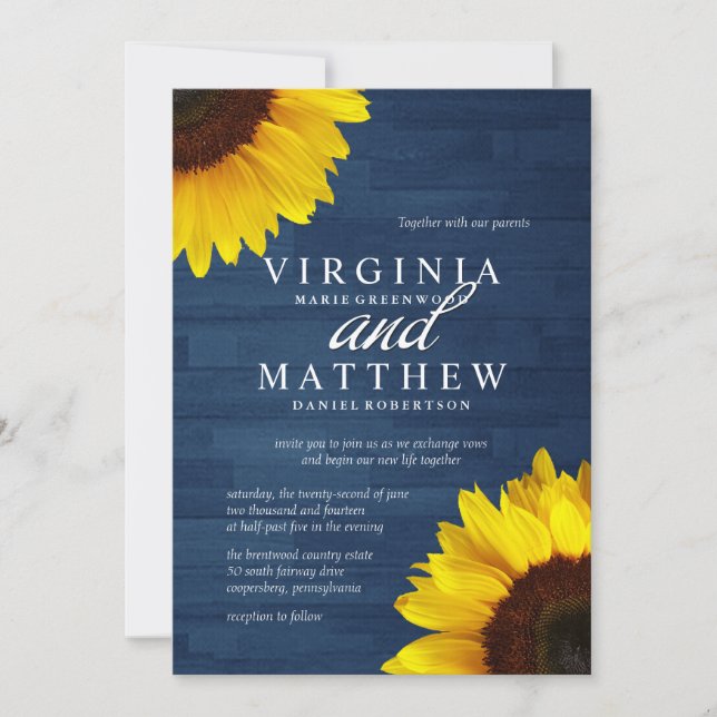 Invitations de mariage en bois et de tournesol de (Devant)