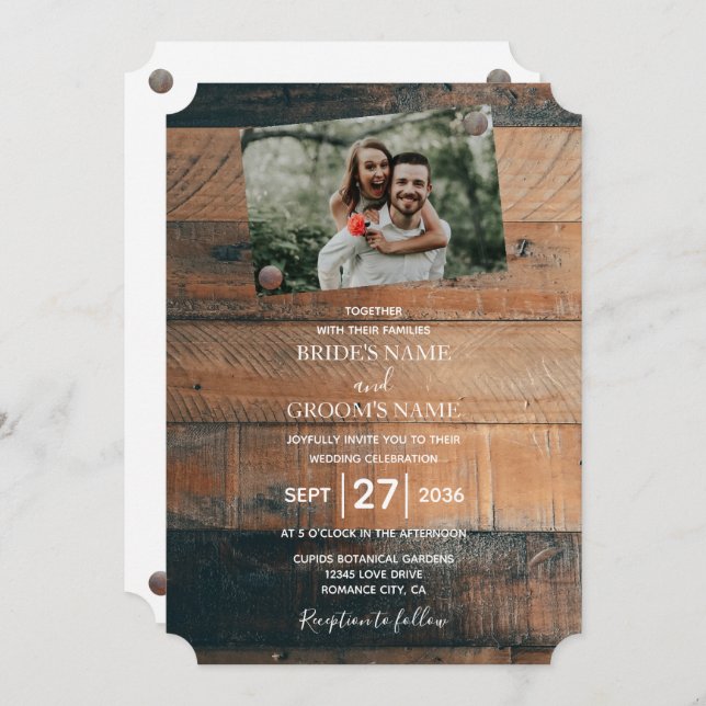 Invitations de mariage en bois rustique (Devant / Derrière)