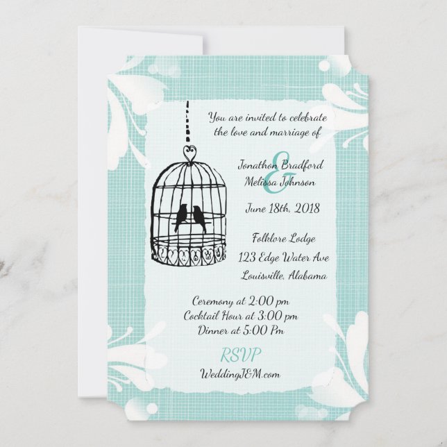 Invitations de mariage en cage à oiseaux turquoise (Devant)