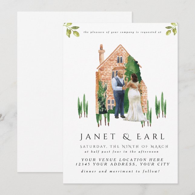 Invitations de mariage en couple noir illustrées (Devant / Derrière)