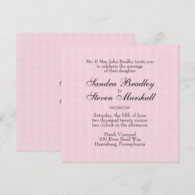 Invitations de mariage en dentelle rose (Devant / Derrière)