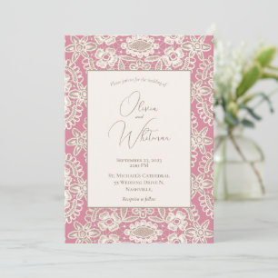 Invitations de mariage en dentelle rose rustique