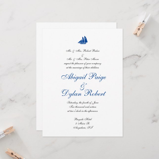 Invitations de mariage "en mer" (Devant/Arrière en situation)