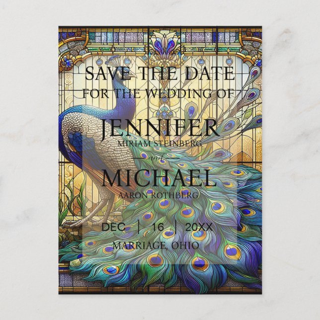 Invitations de mariage en verre peacock (Devant)