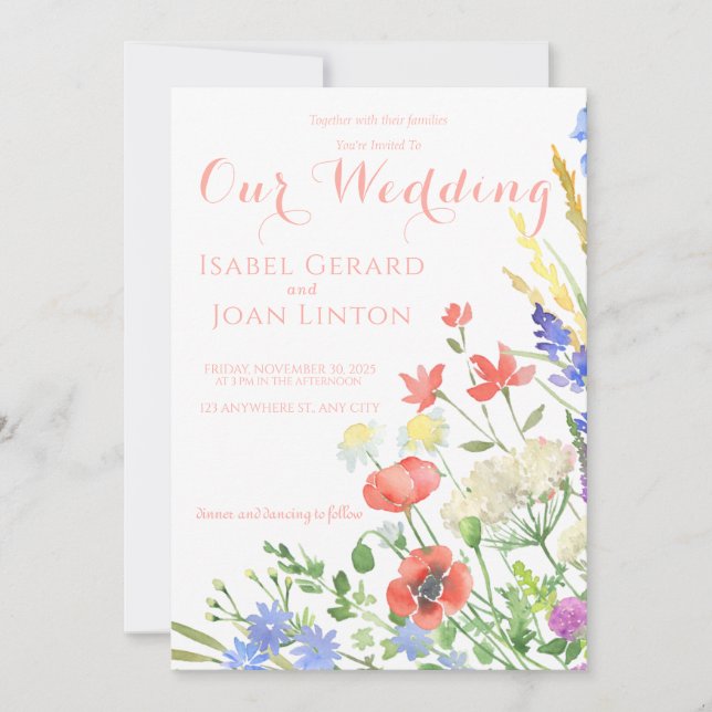 Invitations de mariage Fleur sauvage Watercolor (Devant)