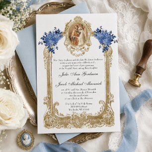 INVITATIONS DE MARIAGE FLORAL BLEU CATHOLIQUE