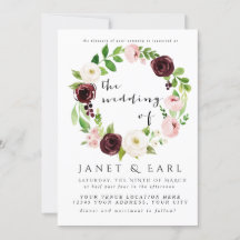 Invitations de mariage floral de Bourgogne rose