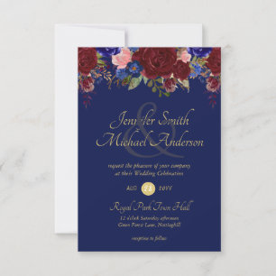 Invitations de mariage floral de la marine de Bour