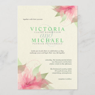 Invitations de mariage floral de Pink Green Ecru