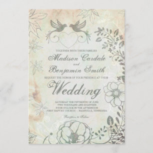 Invitations de mariage floral des Inséparables vin