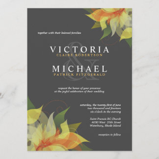 Invitations de mariage floral gris et agrumes jaun