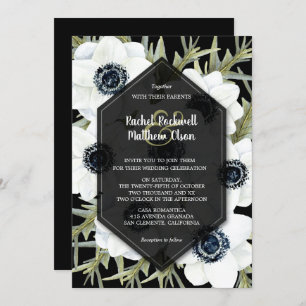 Invitations de mariage floral noir et blanc
