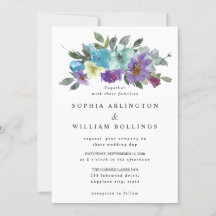 Invitations de mariage floral pourpre et Turquoise