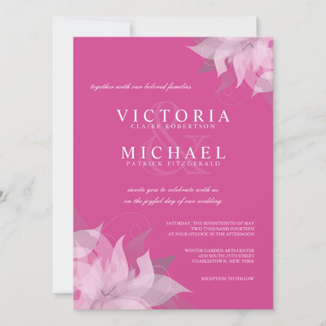Invitations de mariage floral rose et blanc de Fus (Devant)