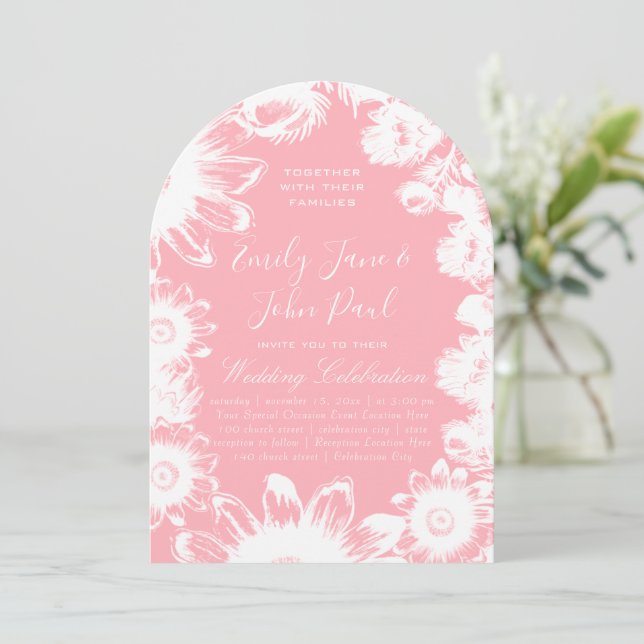 Invitations de mariage floral rose rose fleuri flo (Debout devant)
