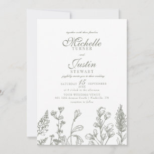 Invitations de mariage floral Sage Green