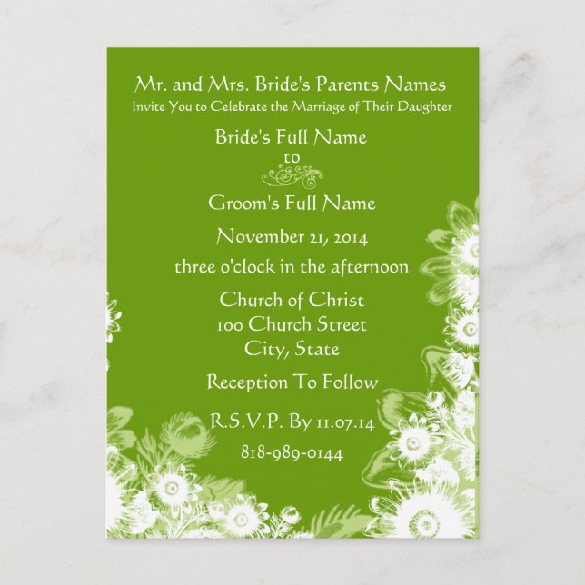 Invitations de mariage floral vert (Devant)